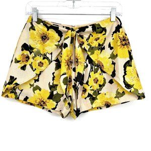 J.O.A. Size XS High Rise Floral Shorts Yellow Tie Faux Wrap Lined Flower